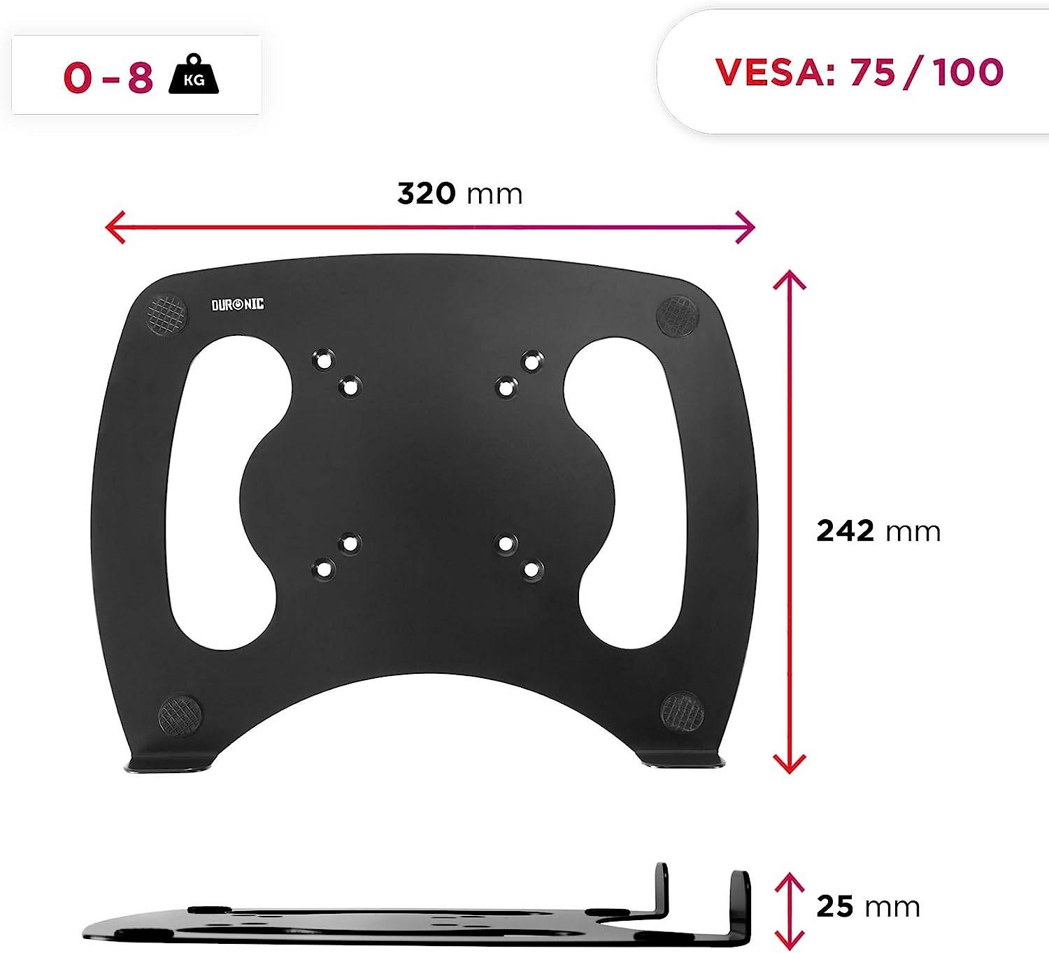 Duronic DML2 Laptophalterung - Fläche 32x24,2cm - Belastbarkeit 8kg - Laptopständer für Monitorhalter - VESA Standard