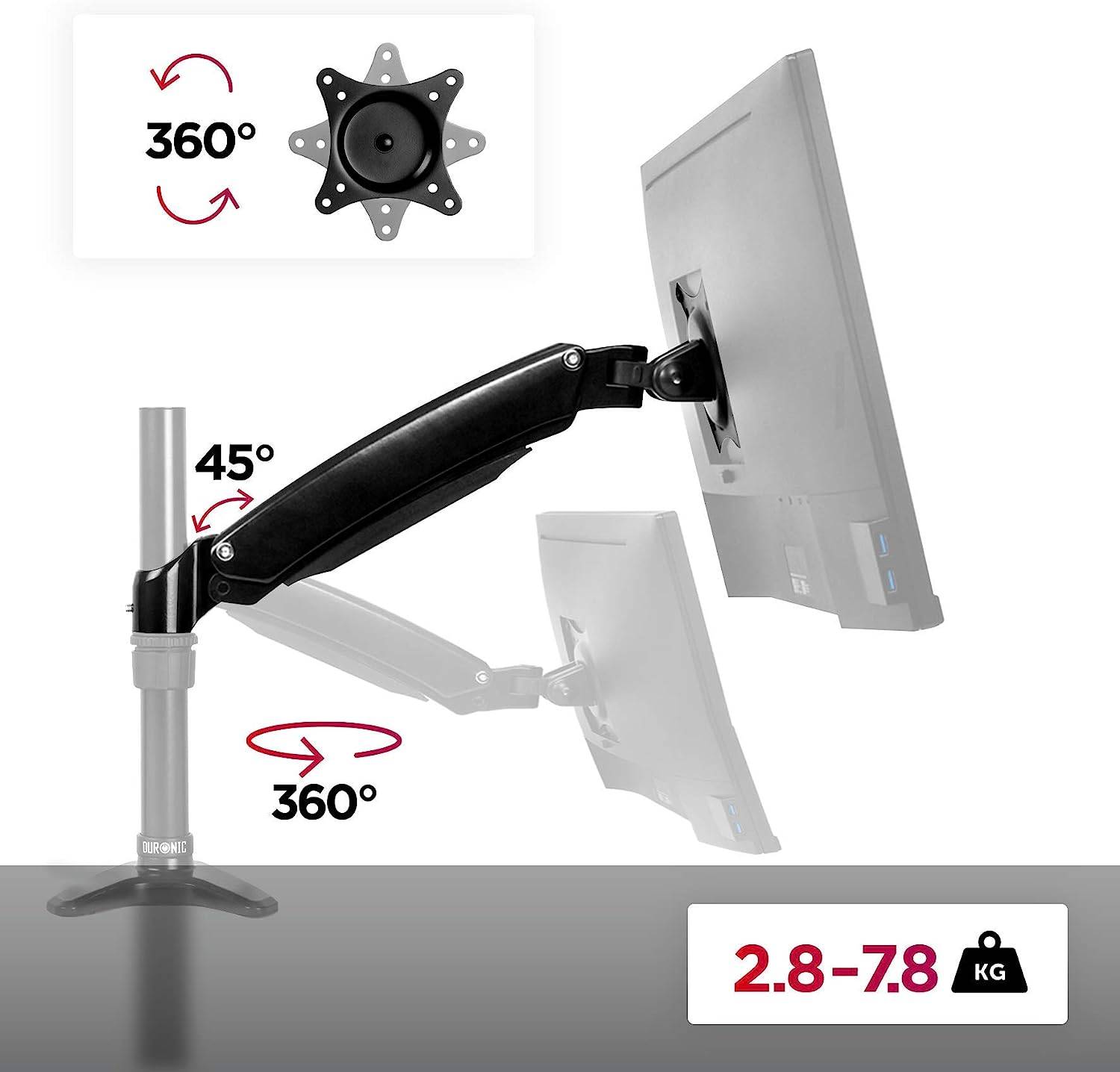 Duronic DML5S1 Monitorarm - Kompatibel mit DM55 Monitorhalterung - Vertikale On-The-Fly-Einstellung - Federarm