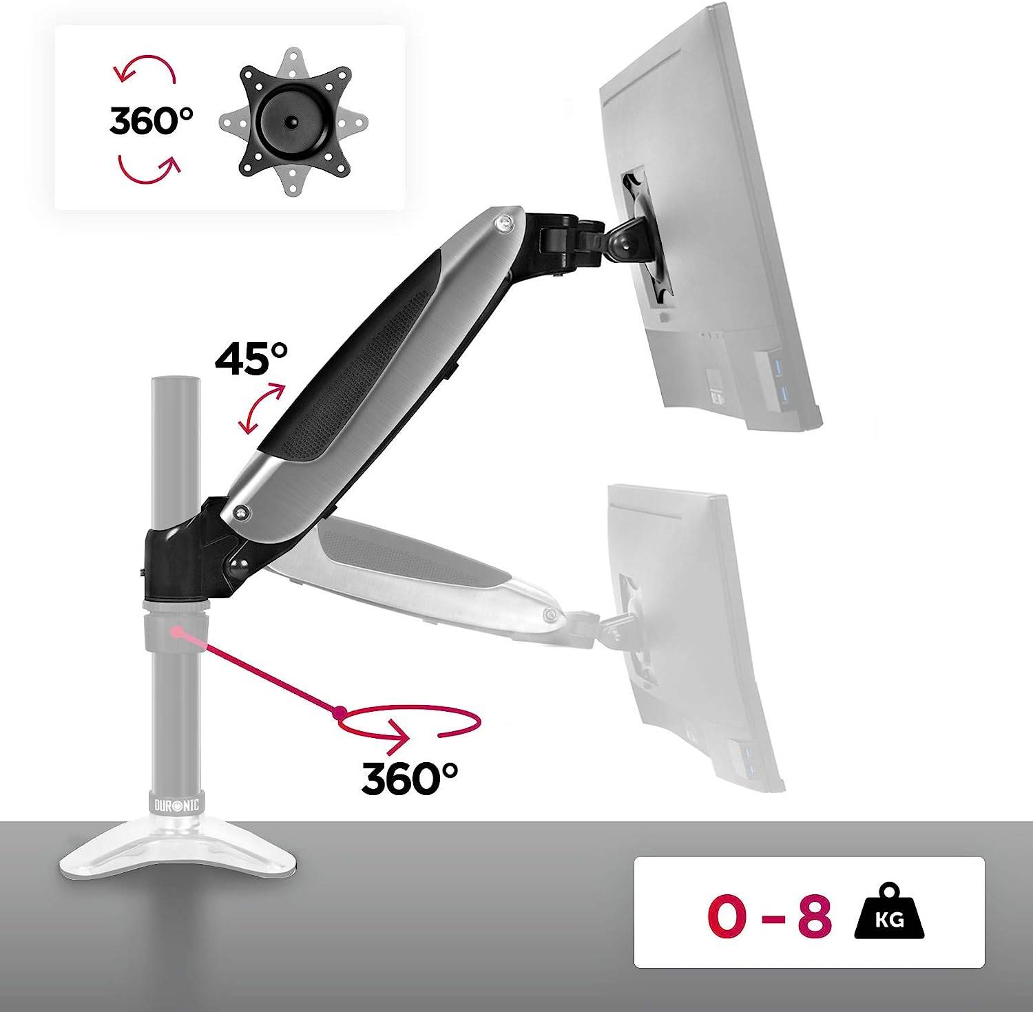 Duronic DML6S1 Monitorarm - Kompatibel mit DM65 Monitorhalterung - Vertikale On-The-Fly-Einstellung - Gasdruckfeder
