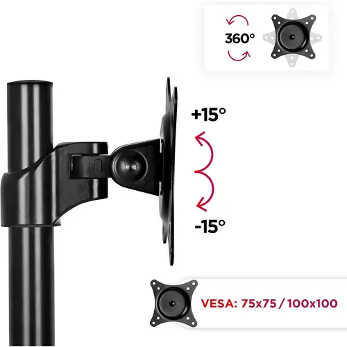 Duronic DM45/55/65 Head - VESA 75/100 Kopf für Monitore bis 27 Zoll - Drehbar um 360° - (-)15° Neigungswinkel - Ø 32 mm Duronic DM45/55/65 Head - VESA 75/100 Kopf für Monitore bis 27 Zoll - Drehbar um 360° - (-)15° Neigungswinkel - Ø 32 mm