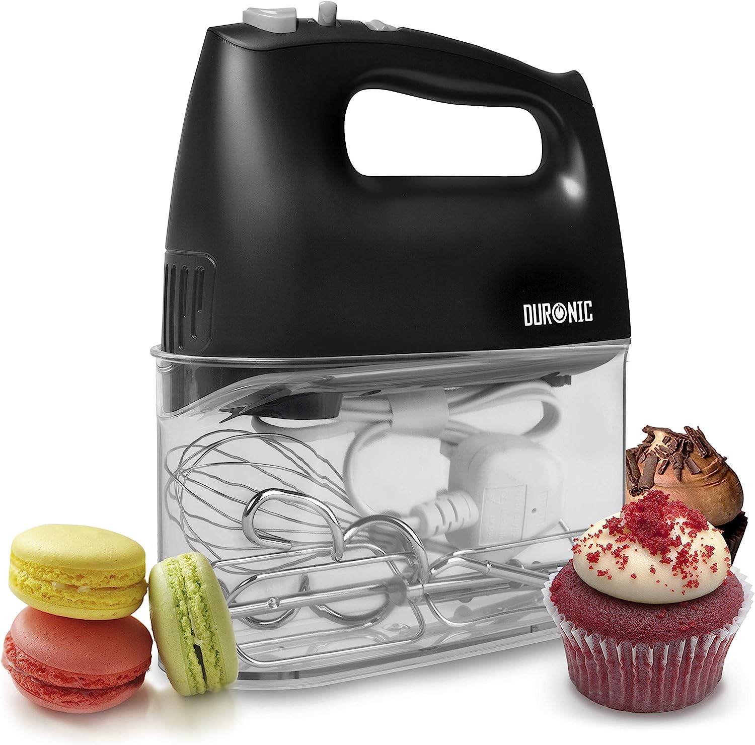 Duronic HM4 BK elektrischer Handmixer - 400 Watt - Aufbewahrungsbox mit Zubehör aus Edelstahl - Turbofunktion