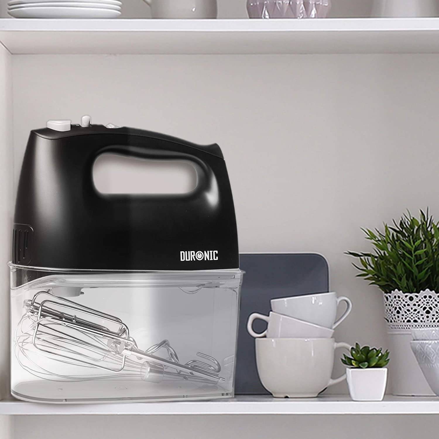Duronic HM4 BK elektrischer Handmixer - 400 Watt - Aufbewahrungsbox mit Zubehör aus Edelstahl - Turbofunktion