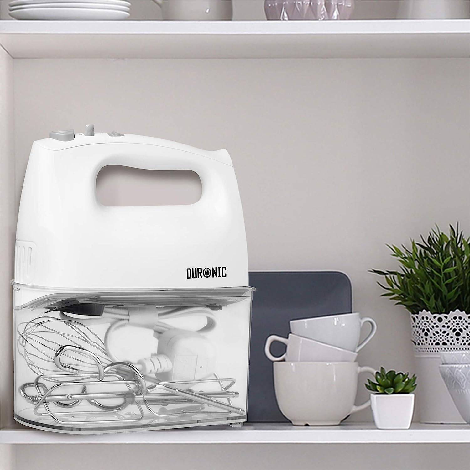Duronic HM4 WE elektrischer Handmixer - 400 Watt - Aufbewahrungsbox mit Zubehör aus Edelstahl - Turbofunktion