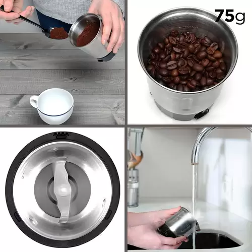 Duronic CG250 Kaffeemühle/elektrische Gewürzmühle - abnehmbarer Behälter – 75g Fassungsvermögen – 250W – Edelstahlklinge Duronic CG250 Kaffeemühle/elektrische Gewürzmühle - abnehmbarer Behälter – 75g Fassungsvermögen – 250W – Edelstahlklinge