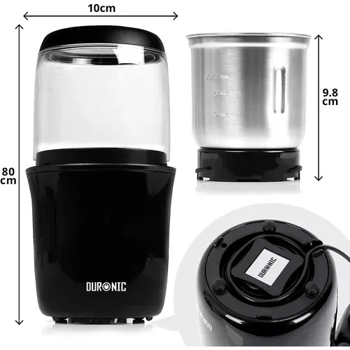 Duronic CG250 Kaffeemühle/elektrische Gewürzmühle - abnehmbarer Behälter – 75g Fassungsvermögen – 250W – Edelstahlklinge Duronic CG250 Kaffeemühle/elektrische Gewürzmühle - abnehmbarer Behälter – 75g Fassungsvermögen – 250W – Edelstahlklinge