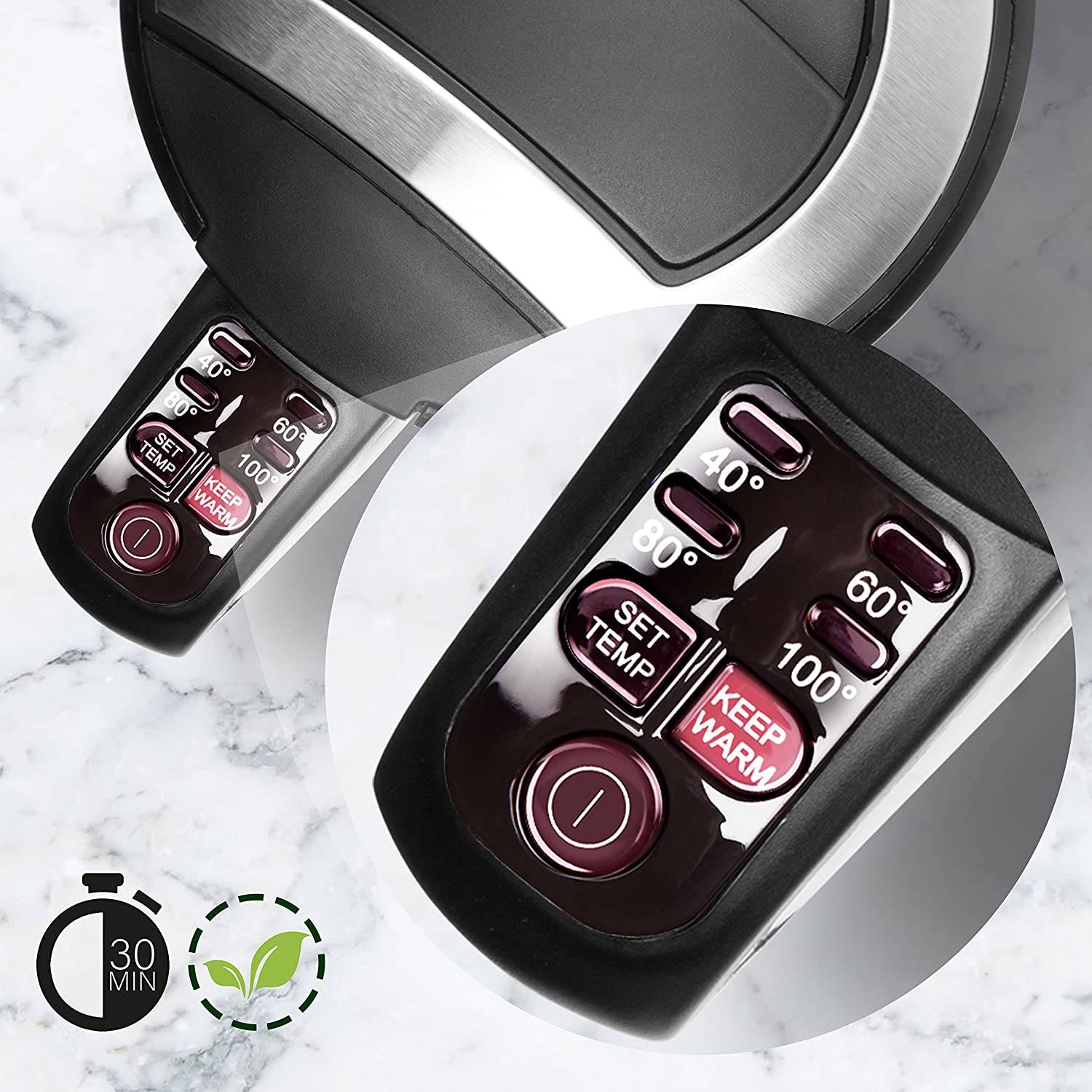 Duronic EK30 BK Wasserkocher - Wassererhitzer mit 3000W - Wasserkessel mit Thermostat - 40-100°C - Fassungsvermögen 1,5l