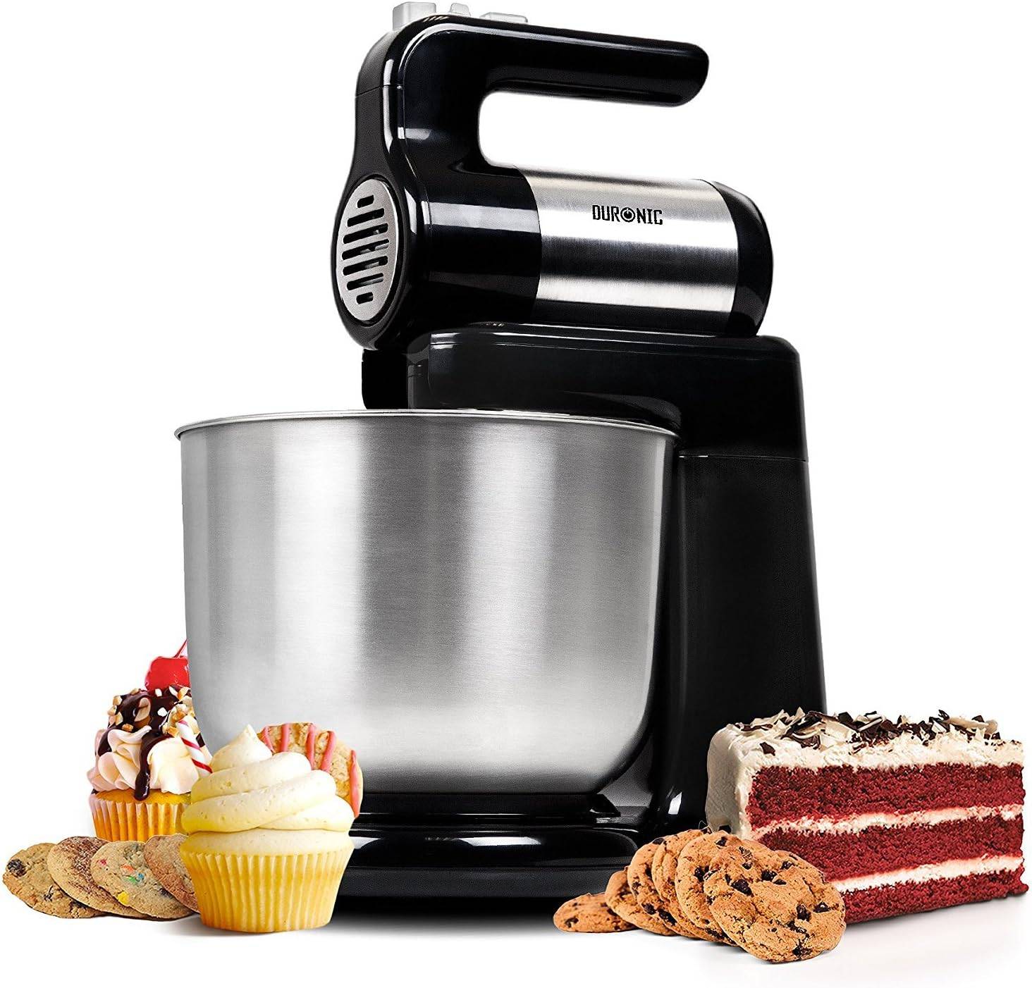 Duronic SM3 Küchenmaschine - Standmixer mit 4L Edelstahlschüssel - Mixer mit Rührhaken, Schneebesen und Knethaken, 300W