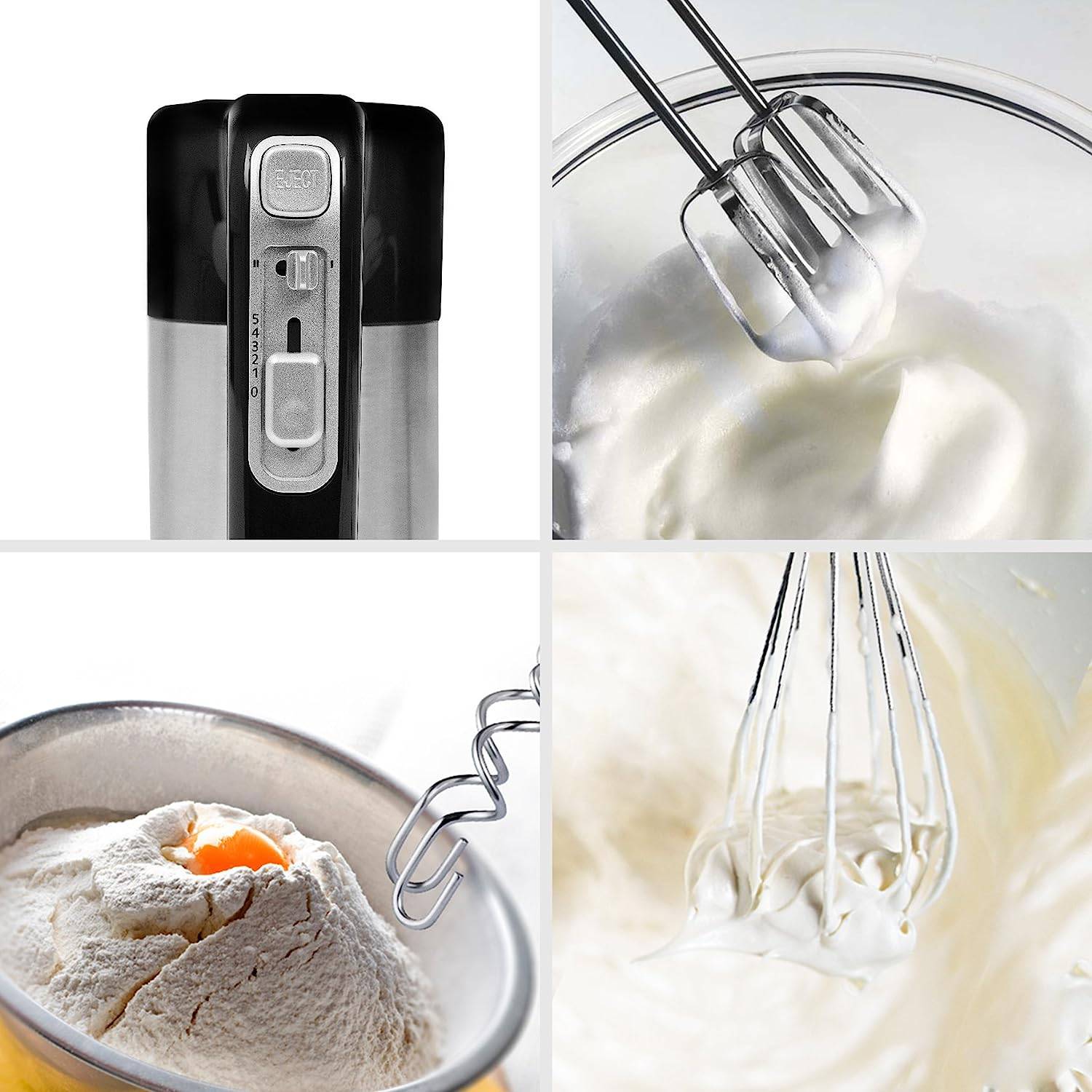 Duronic SM3 Küchenmaschine - Standmixer mit 4L Edelstahlschüssel - Mixer mit Rührhaken, Schneebesen und Knethaken, 300W