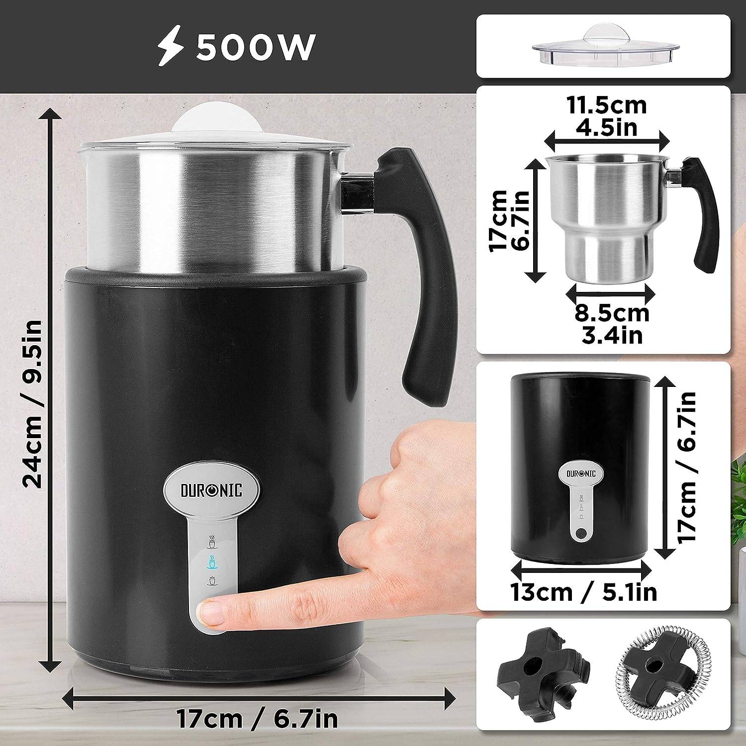 Duronic MF500 Milchschäumer - Automatischer Milchaufschäumer 500W - 500 ml Edelstahlkrug - Für Kaffee, heiße Schokolade