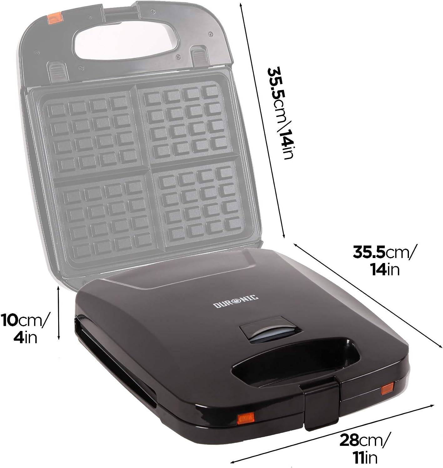 Duronic WM60 Waffeleisen - Waffelautomat für 4 Waffeln - Waffel Maker 1200W - Abnehmbare Antihaft-Kochplatten