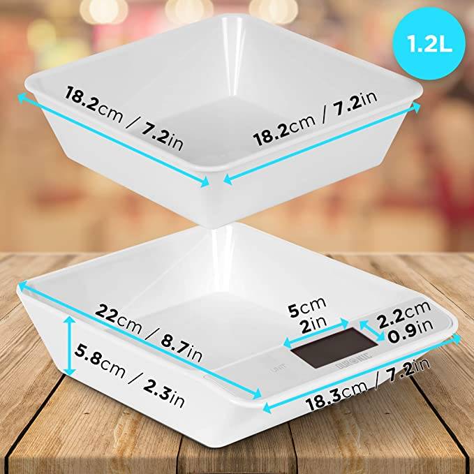Duronic KS100 WH Küchenwaage - Digitale Lebensmittelwaage mit 1,2 L abnehmbarer Schüssel - Haushaltswaage bis 5kg