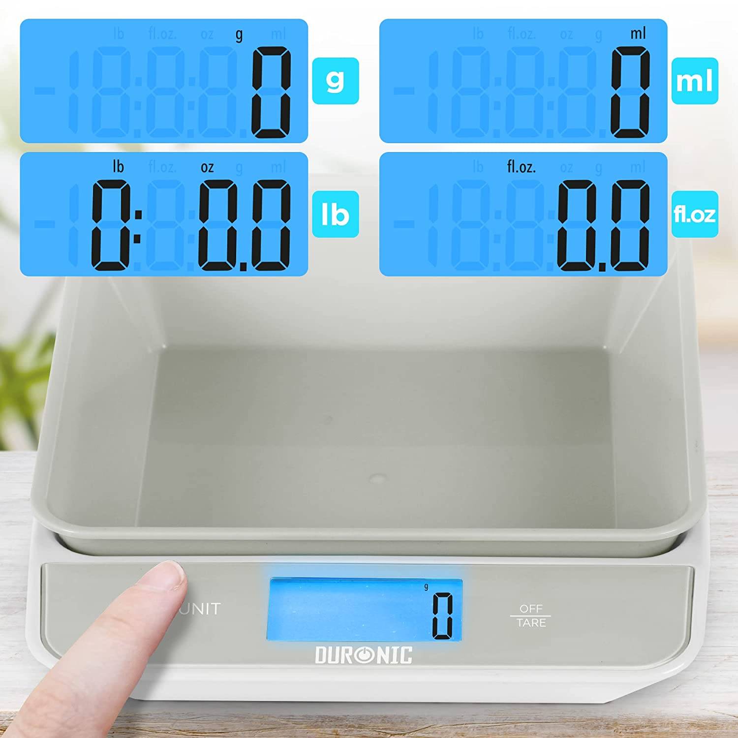 Duronic KS100 GY Küchenwaage - Digitale Lebensmittelwaage mit 1,2 L abnehmbarer Schüssel - Haushaltswaage bis 5kg