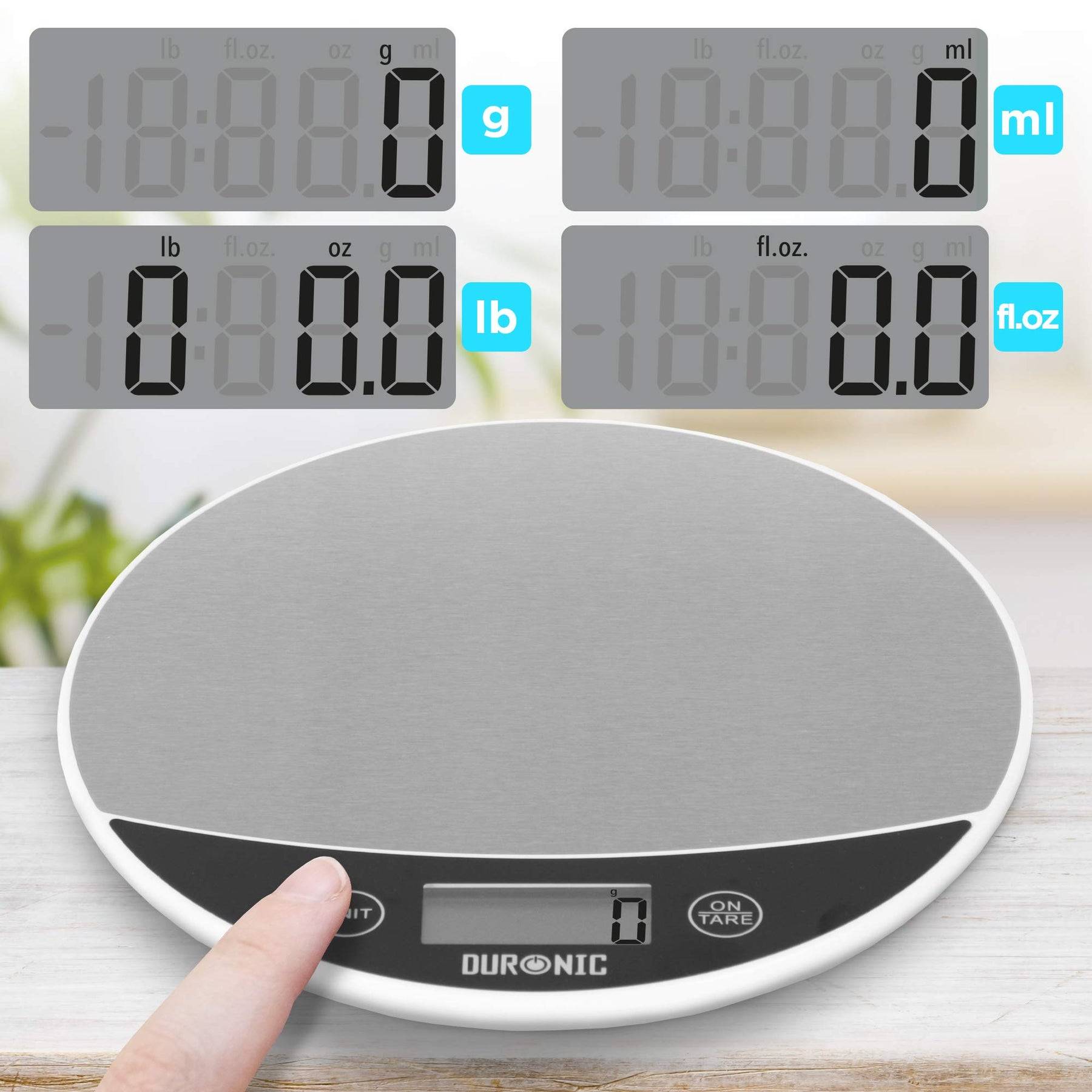 Duronic KS3000 Küchenwaage - Ultradünne Küchenwaage mit digitalen Display - 1 g - 5 kg Kapazität mit 2 L Schüssel