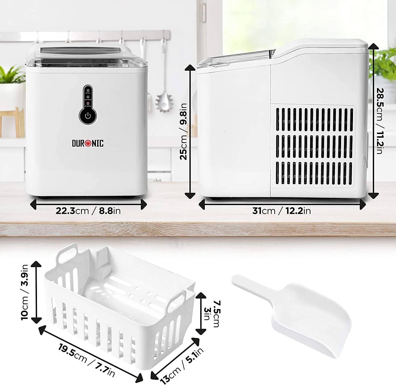 Duronic ICM120 Automatische Eiswürfelmaschine - 9 Eiswürfel in 7 min - 1,5 L Wassertank - 600 g Kapazität - 120W