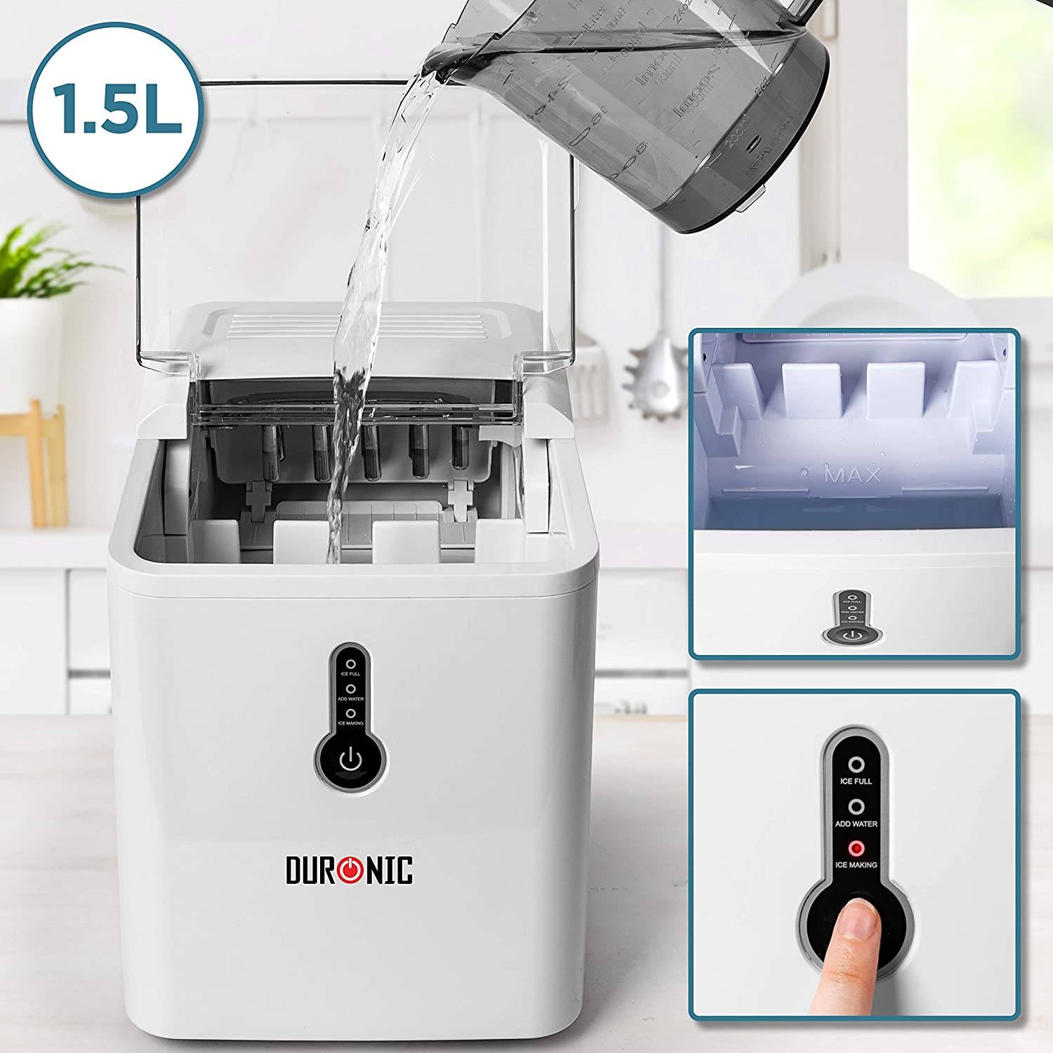 Duronic ICM120 Automatische Eiswürfelmaschine - 9 Eiswürfel in 7 min - 1,5 L Wassertank - 600 g Kapazität - 120W