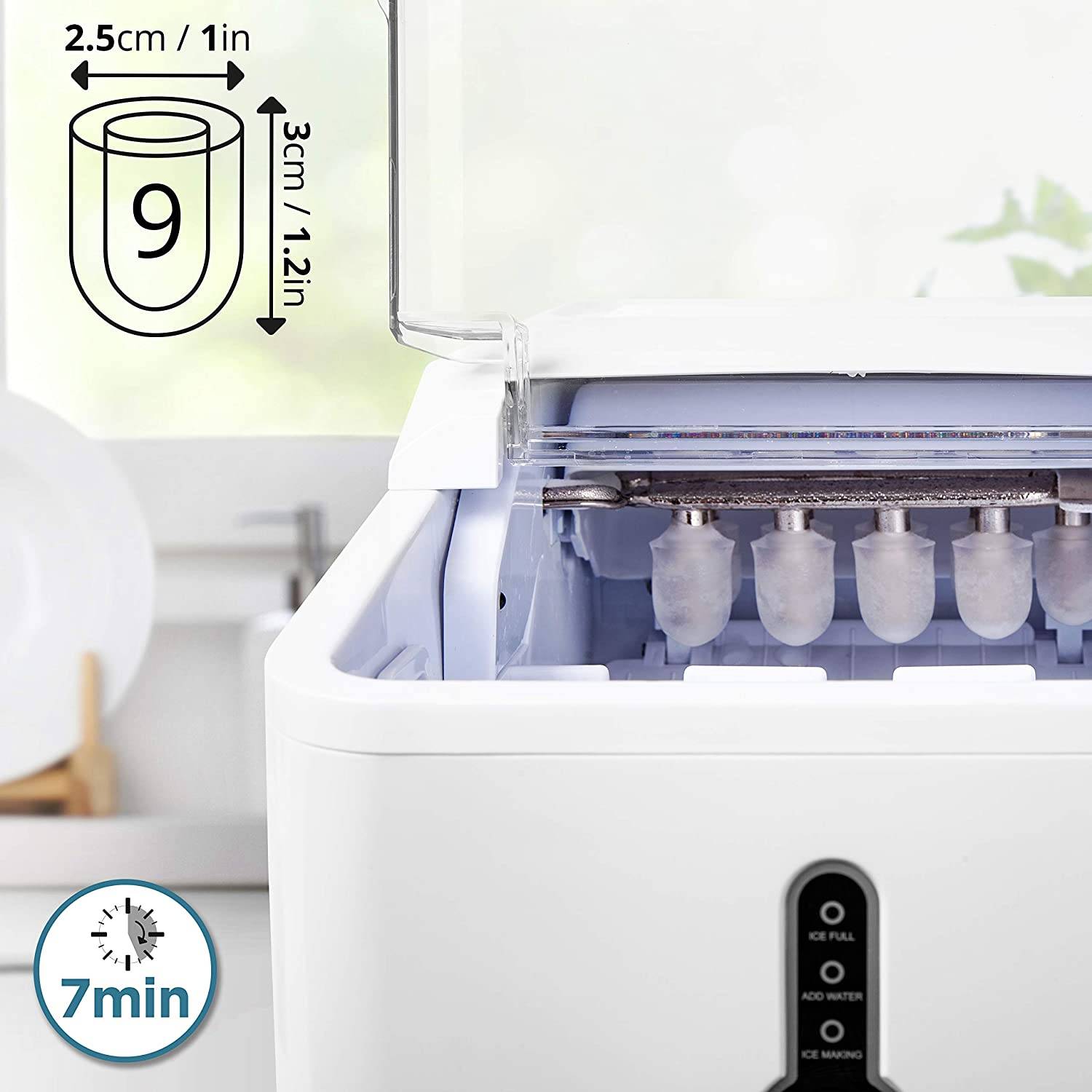 Duronic ICM120 Automatische Eiswürfelmaschine - 9 Eiswürfel in 7 min - 1,5 L Wassertank - 600 g Kapazität - 120W