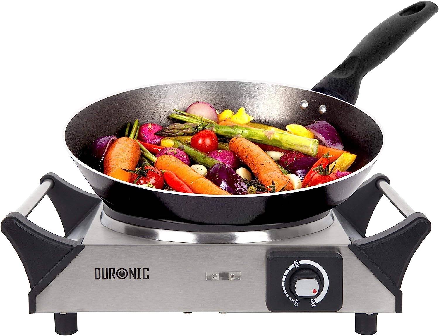 Duronic HP1 SS Kochplatte - elektrische Herdplatte 1500W - Kochfeld aus rostfreiem Edelstahl - stufenlose Temperatur