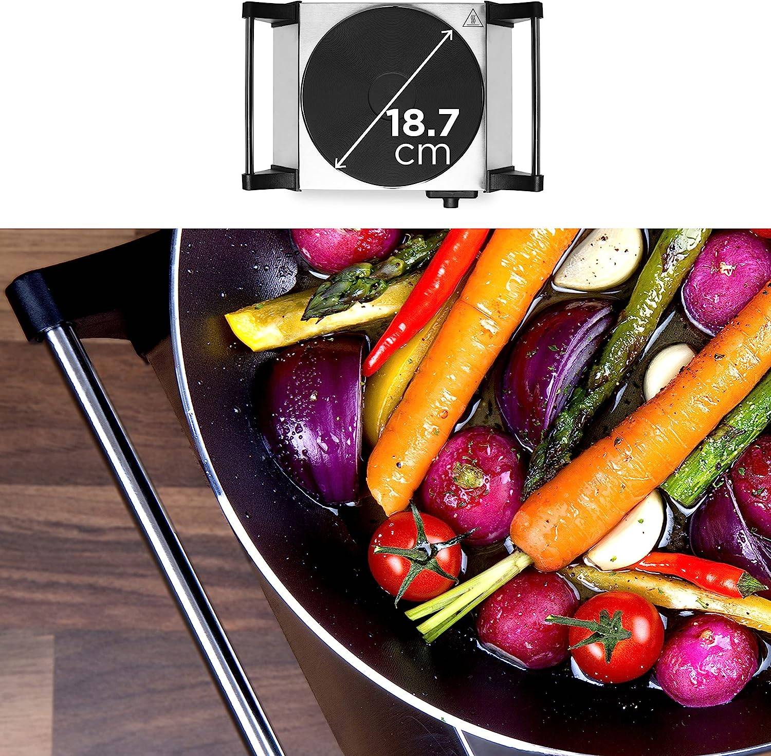 Duronic HP1 SS Kochplatte - elektrische Herdplatte 1500W - Kochfeld aus rostfreiem Edelstahl - stufenlose Temperatur