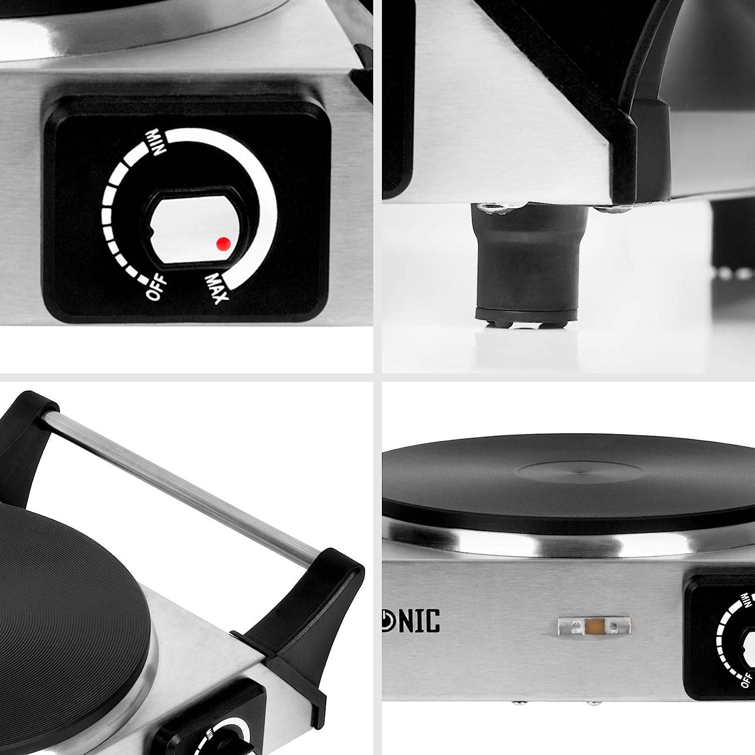 Duronic HP1 SS Kochplatte - elektrische Herdplatte 1500W - Kochfeld aus rostfreiem Edelstahl - stufenlose Temperatur