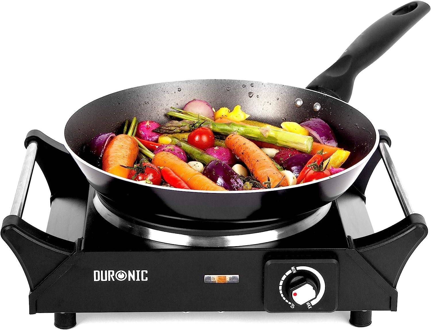 Duronic HP1 BK Kochplatte - elektrische Herdplatte 1500W - Kochfeld aus rostfreiem Edelstahl - stufenlose Temperatur