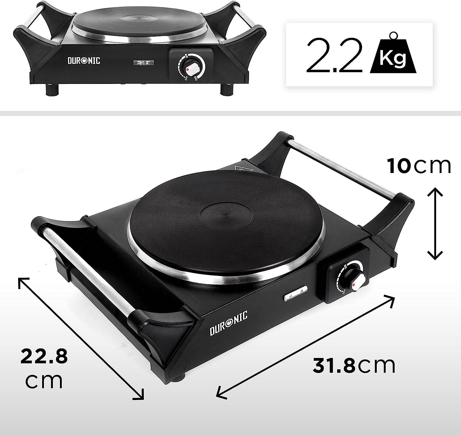 Duronic HP1 BK Kochplatte - elektrische Herdplatte 1500W - Kochfeld aus rostfreiem Edelstahl - stufenlose Temperatur