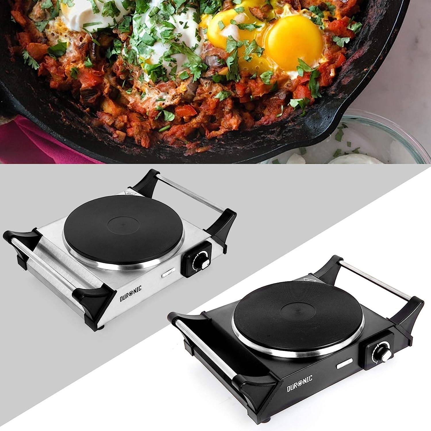 Duronic HP1 BK Kochplatte - elektrische Herdplatte 1500W - Kochfeld aus rostfreiem Edelstahl - stufenlose Temperatur