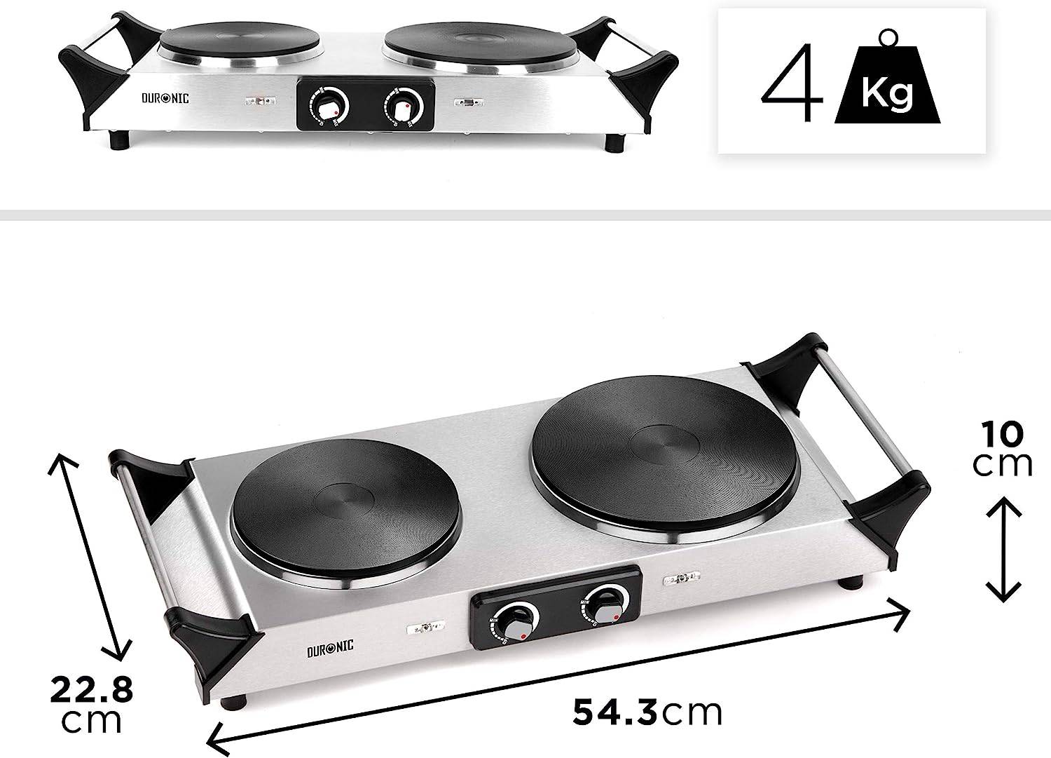 Duronic HP2 SS Kochplatte - elektrische Herdplatte 2500W - Kochfeld aus rostfreiem Edelstahl - stufenlose Temperatur