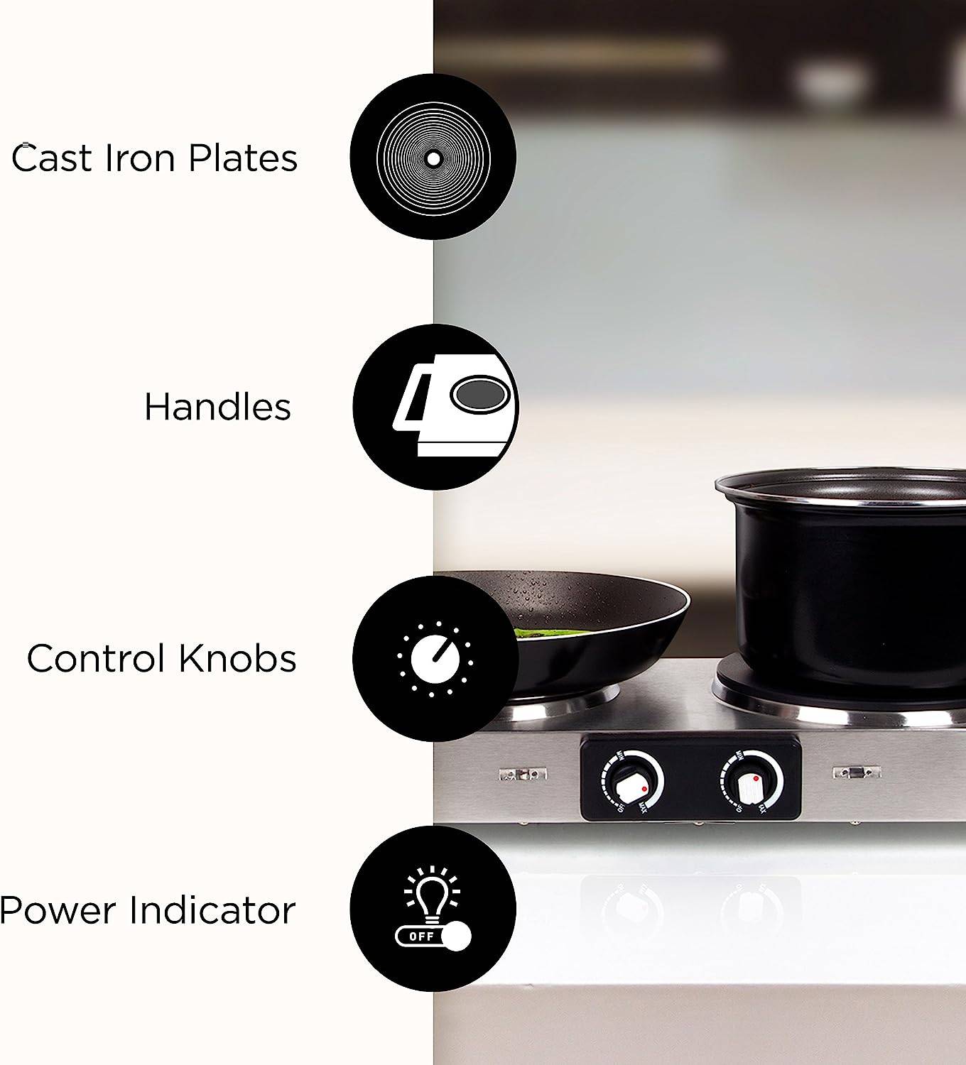 Duronic HP2 SS Kochplatte - elektrische Herdplatte 2500W - Kochfeld aus rostfreiem Edelstahl - stufenlose Temperatur