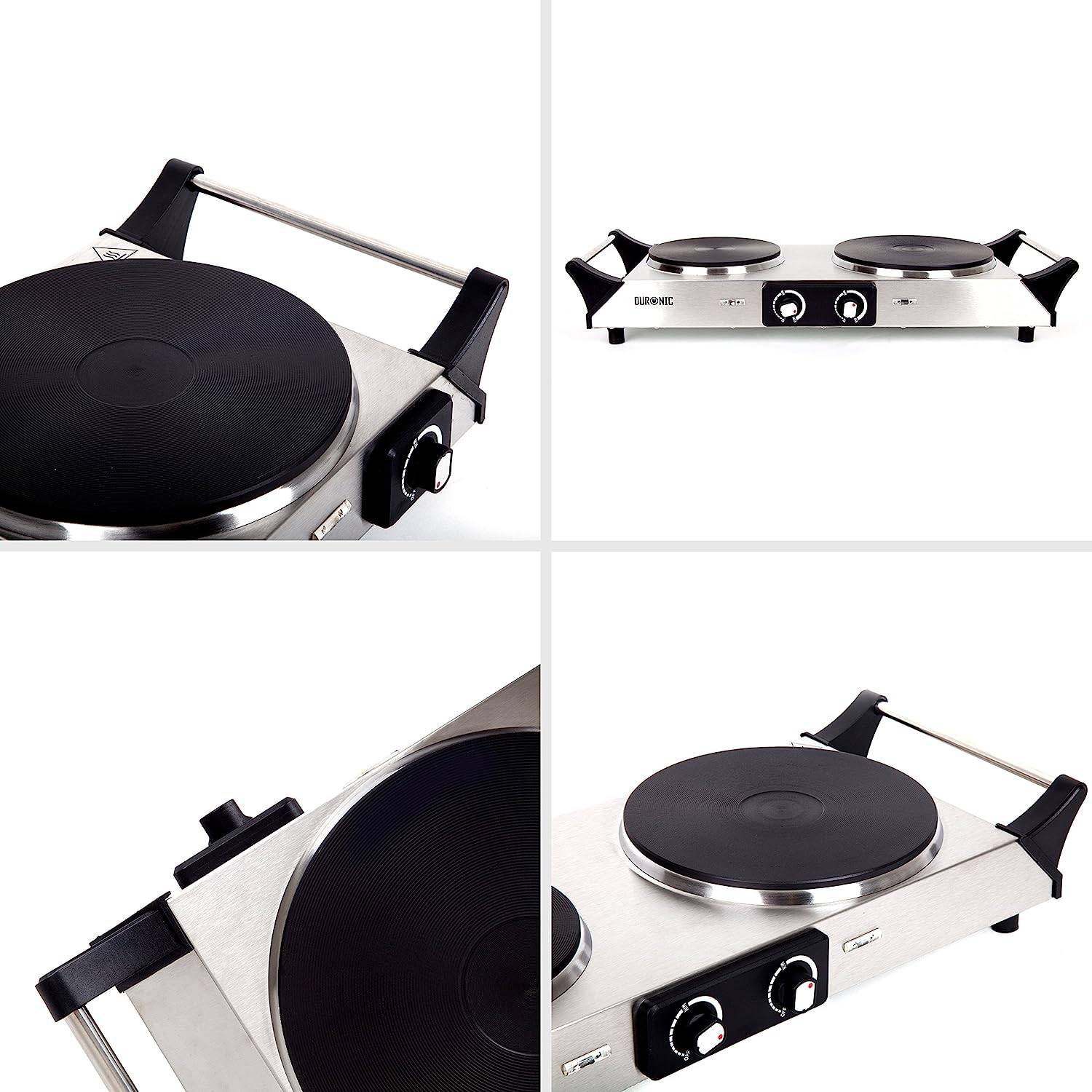 Duronic HP2 SS Kochplatte - elektrische Herdplatte 2500W - Kochfeld aus rostfreiem Edelstahl - stufenlose Temperatur