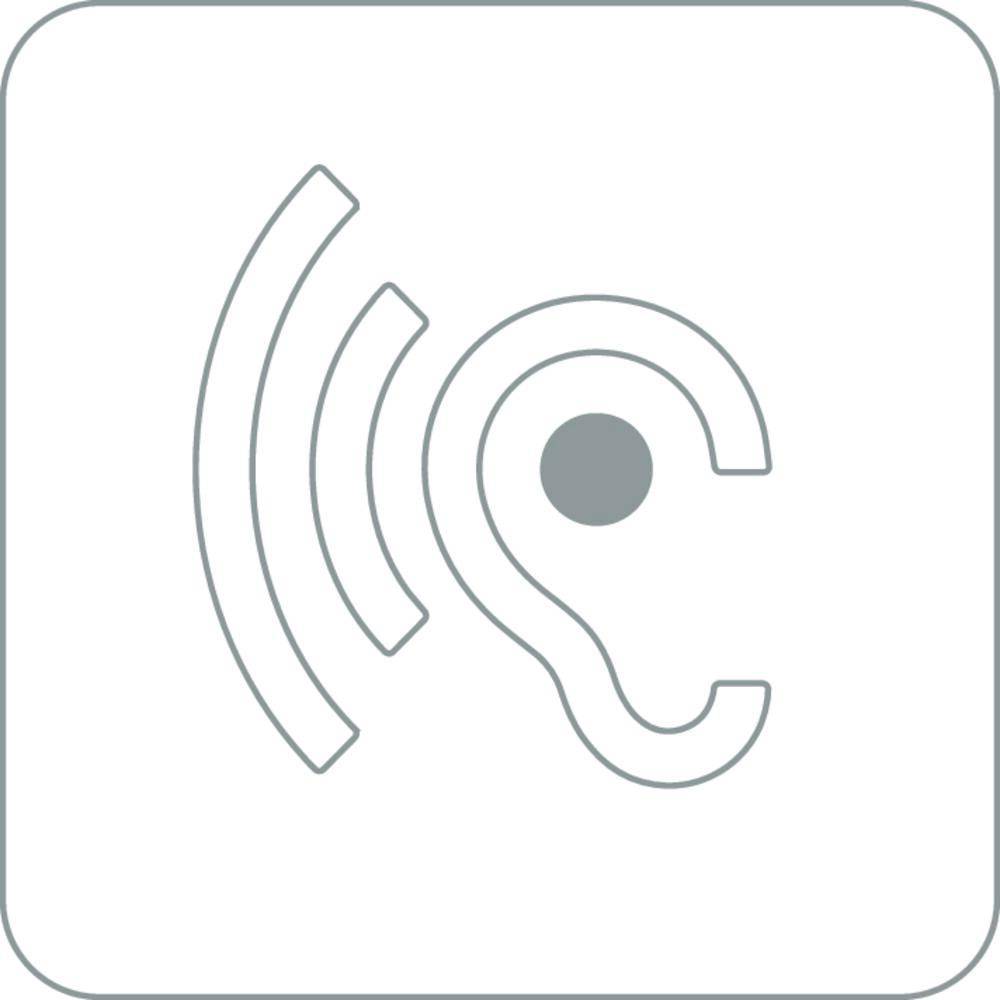 Ein Symbol mit einem Ohr und Schallwellen, das Hörfähigkeit oder audiobezogene Funktionalität darstellt.