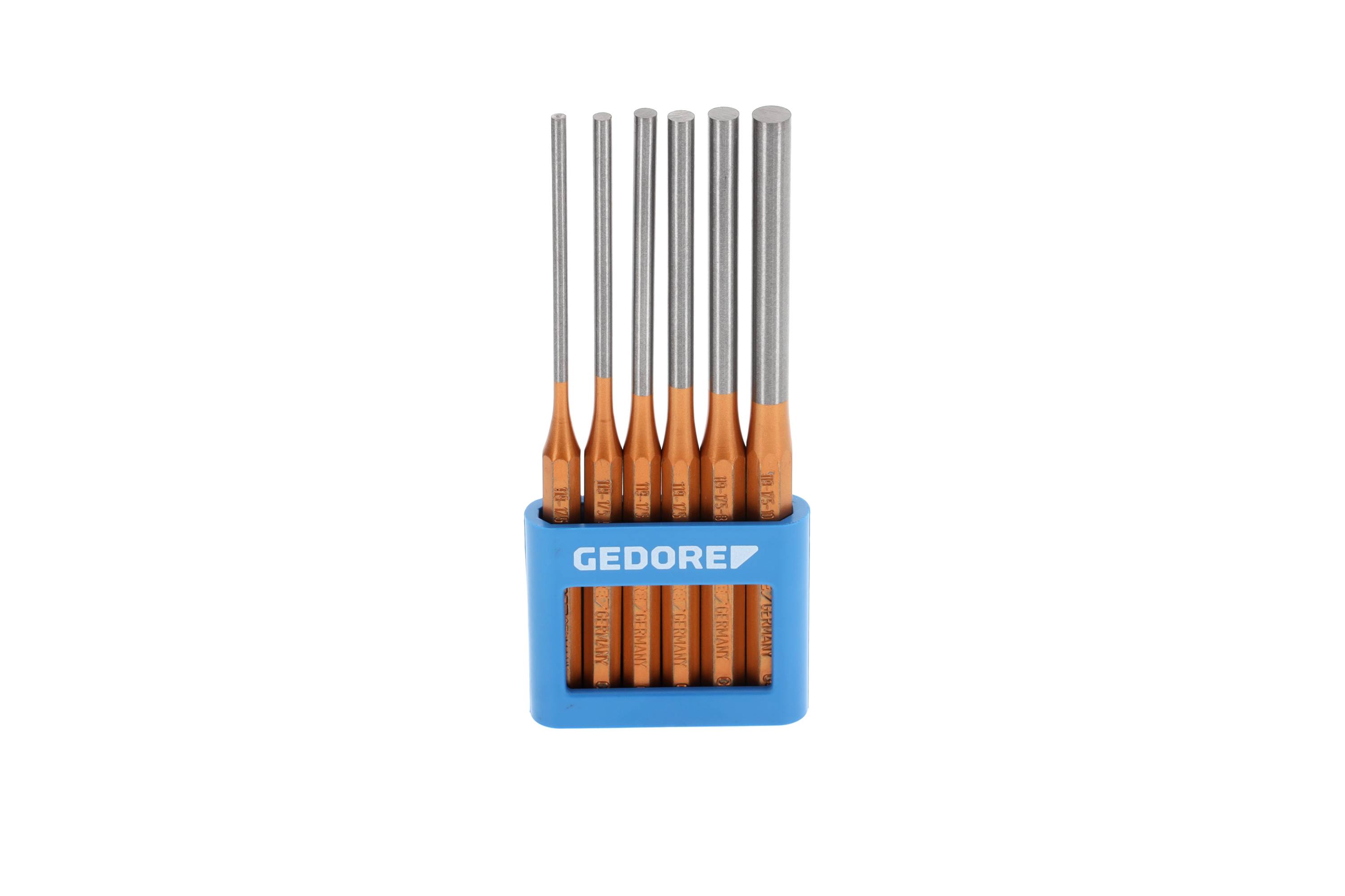 GEDORE Splinttreiber-Satz inkl. PVC-Halter, 6-teilig, 3 - 10 mm, lange Form, Stahl/Lackierung, Silbe