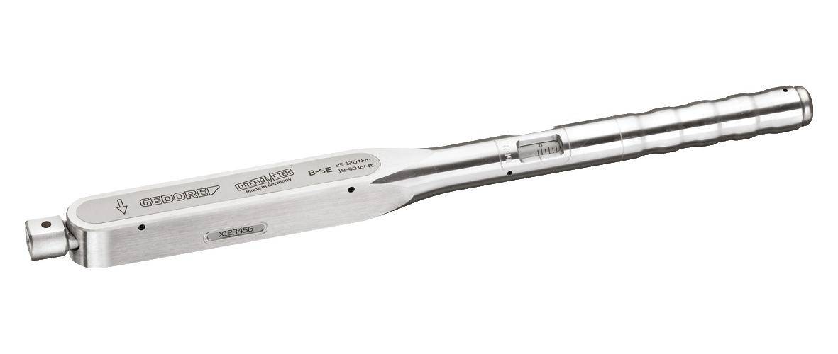 Eine Nahaufnahme eines Drehmomentschlüssels mit einer Einstellskala, die mit „B-SE