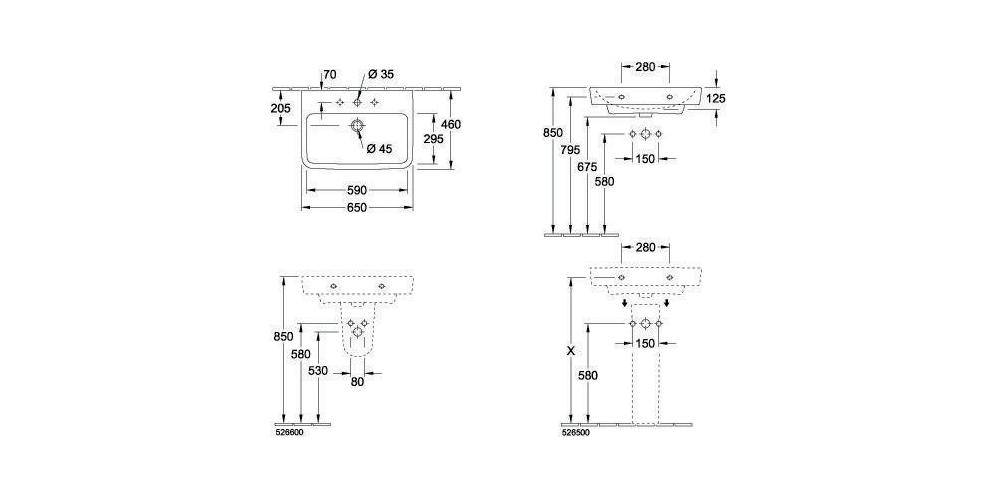 Villeroy & Boch V&B Waschtisch O.NOVO 650x460mm mit ÜL we