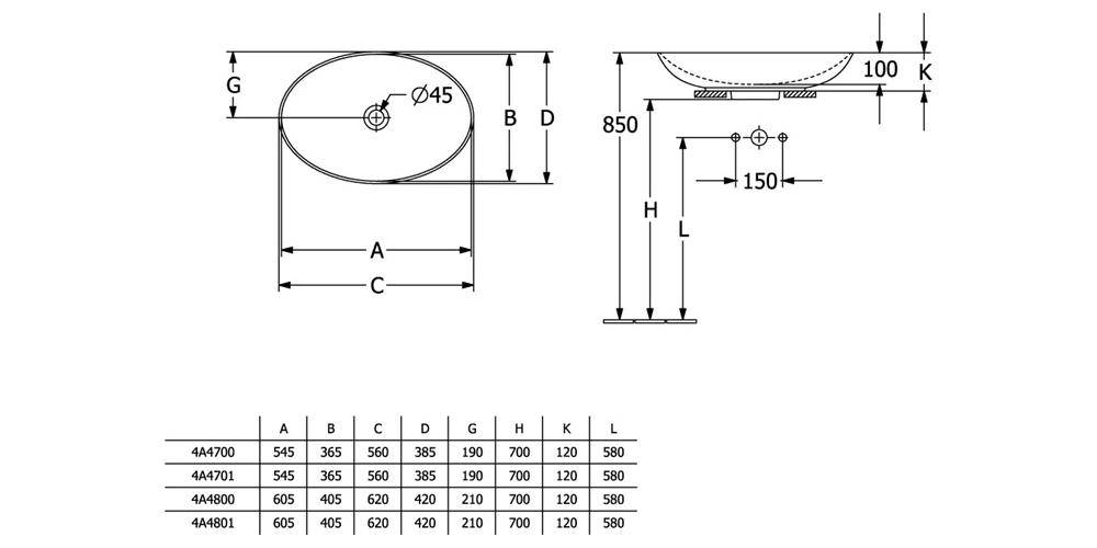 Villeroy & Boch V&B Aufsatzwaschtisch LOOP & FRIENDS mit ÜL 620x420mm