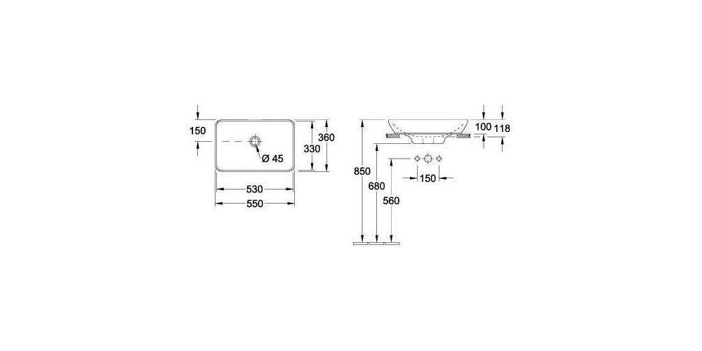 Villeroy & Boch V&B Aufsatzwaschtisch VENTICELLO Halbeinbau 550x360mm