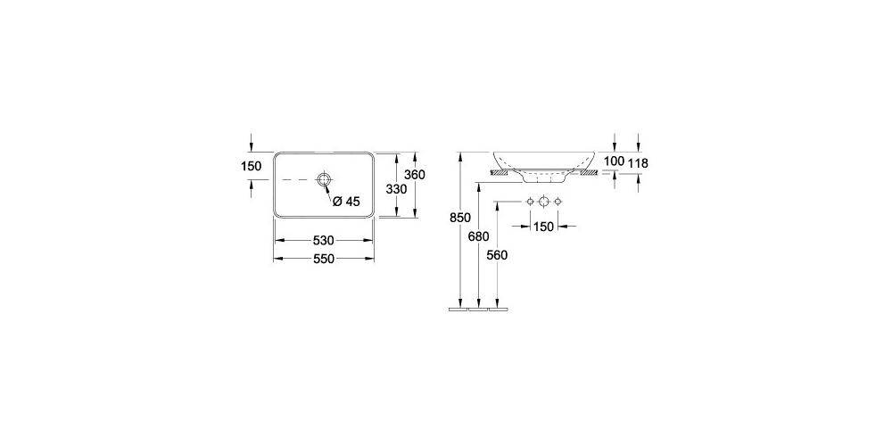 Villeroy & Boch V&B Aufsatzwaschtisch VENTICELLO Halbeinbau 550x360mm