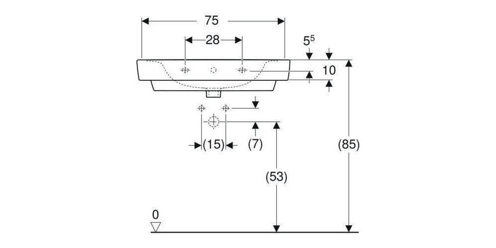 Geberit Waschtisch RENOVA PLAN mit Hahnloch mit Überlauf 750x480mm