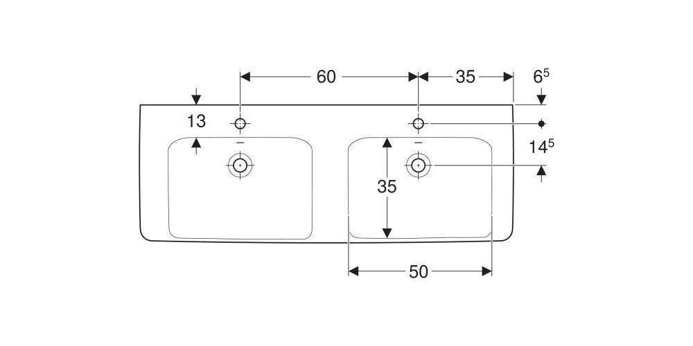 Geberit Doppelwaschtisch RENOVA PLAN 1300x480mm m Hahnloch mit