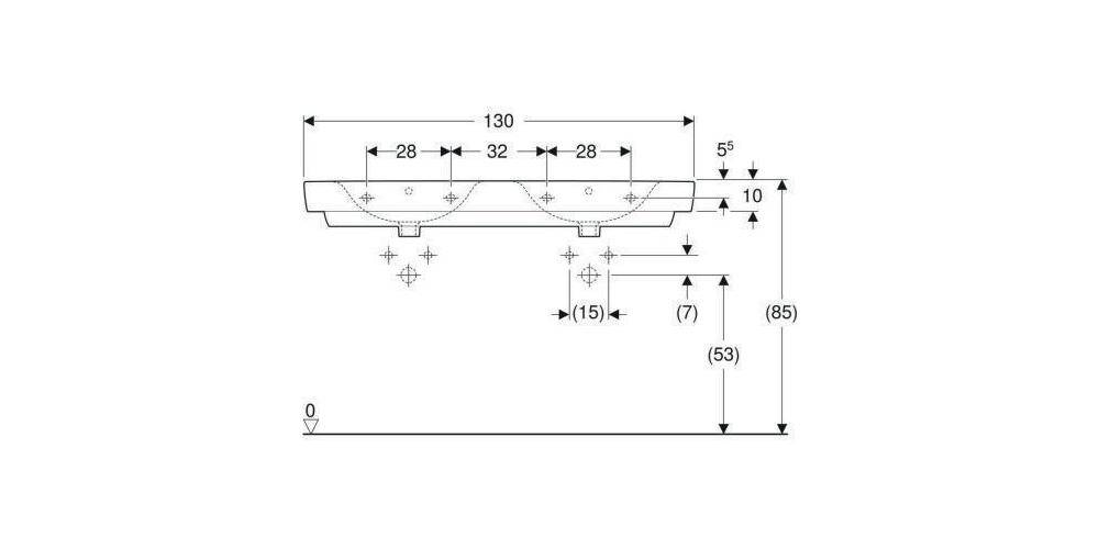 Geberit Doppelwaschtisch RENOVA PLAN 1300x480mm m Hahnloch mit