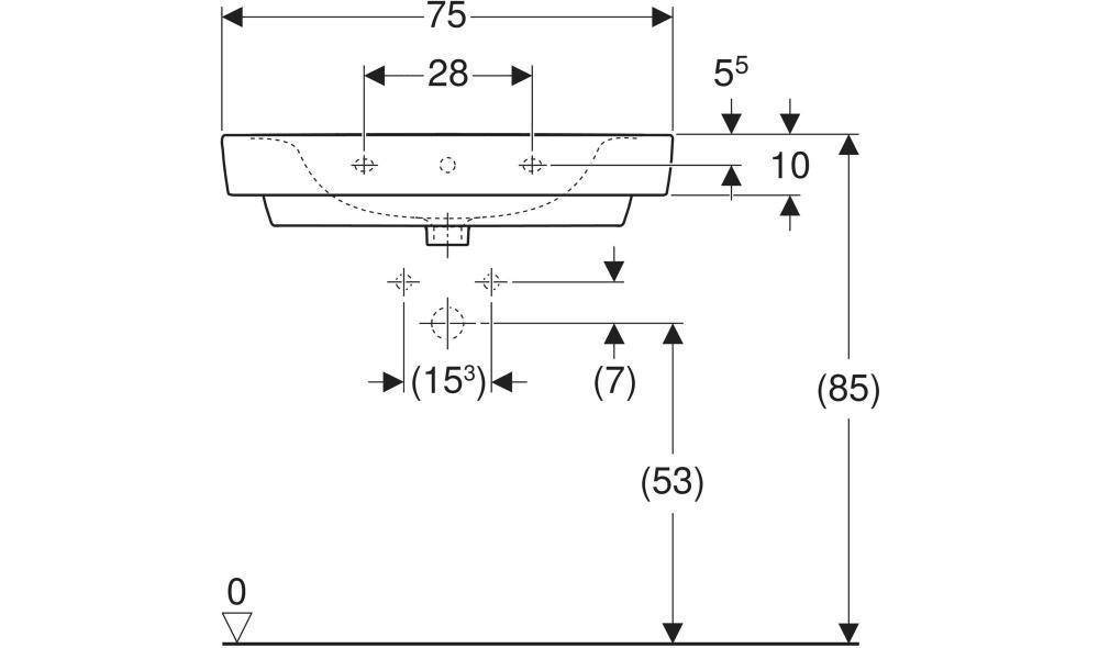Geberit Waschtisch RENOVA PLAN mit Hahnloch mit Überlauf 750x480mm