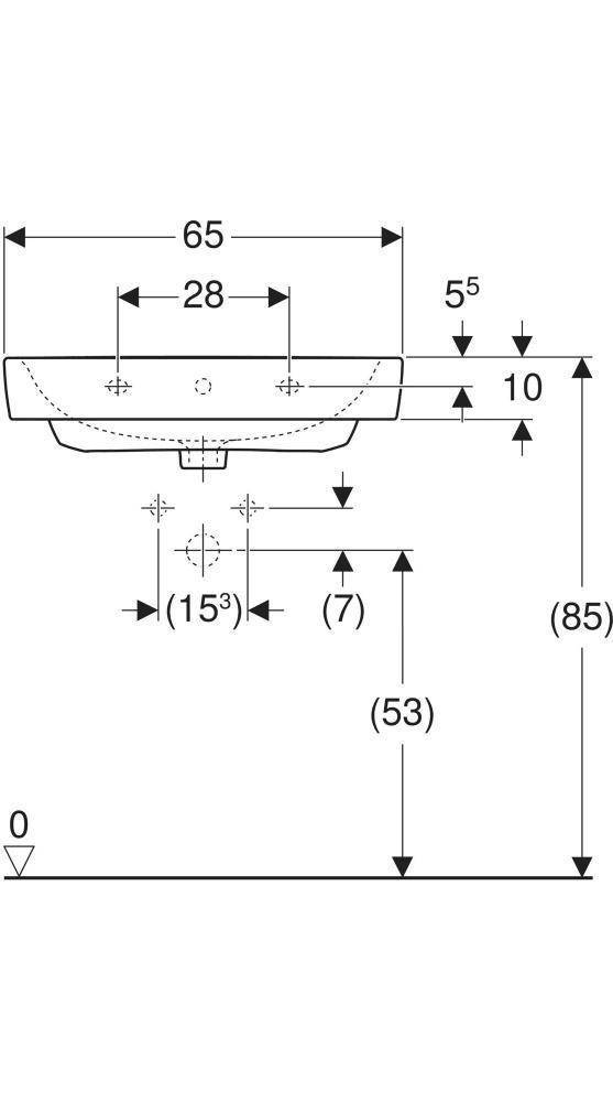 Geberit Waschtisch RENOVA PLAN mit Hahnloch mit Überlauf 650x480mm