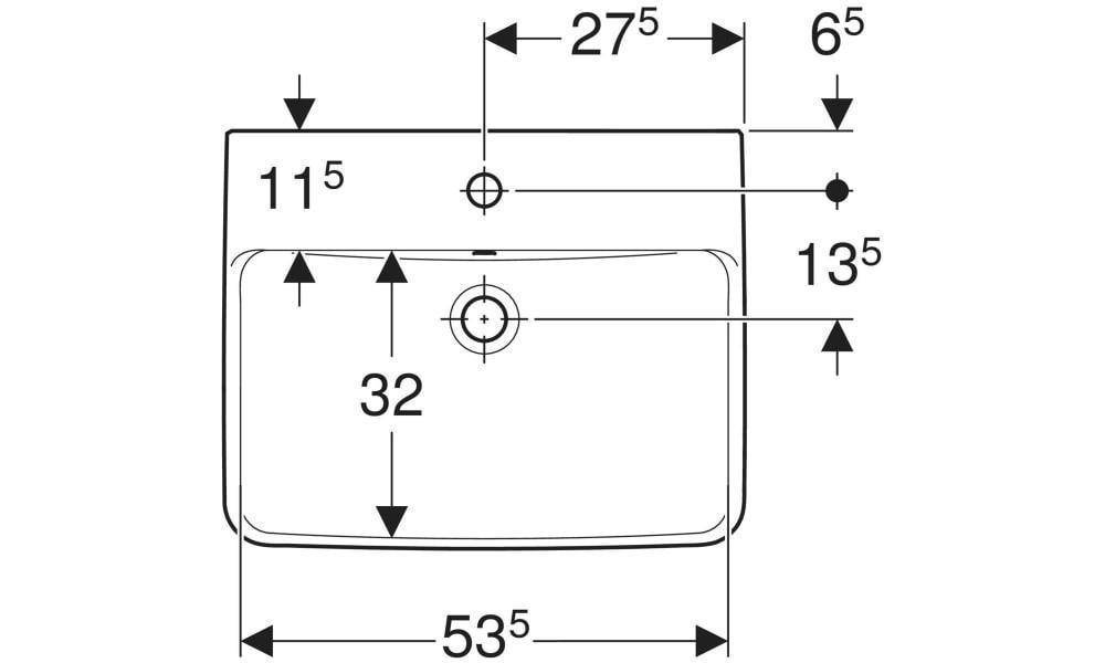 Geberit Waschtisch RENOVA PLAN mit Hahnloch mit Überlauf 550x440mm