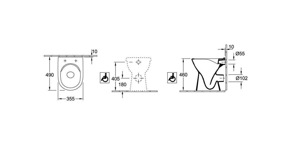 Villeroy & Boch V&B Stand-WC ViCare ti., 355x480mm, spülrandlos we