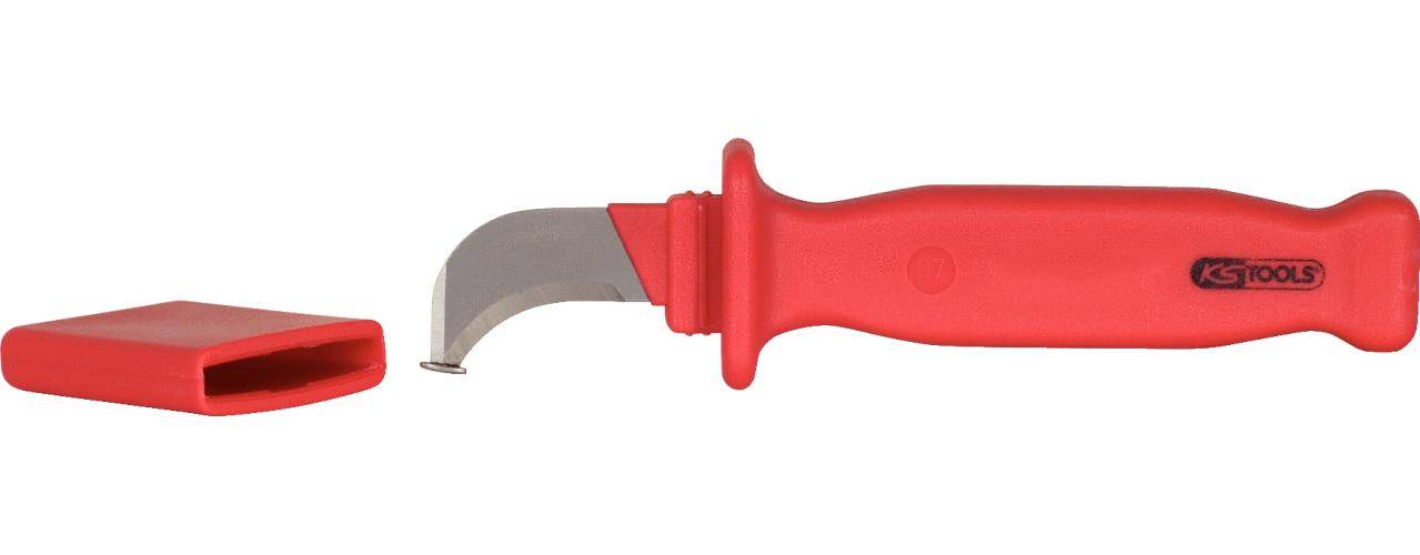 KS TOOLS Kabelmesser mit Schutzisolierung und Hakenklinge, 200mm