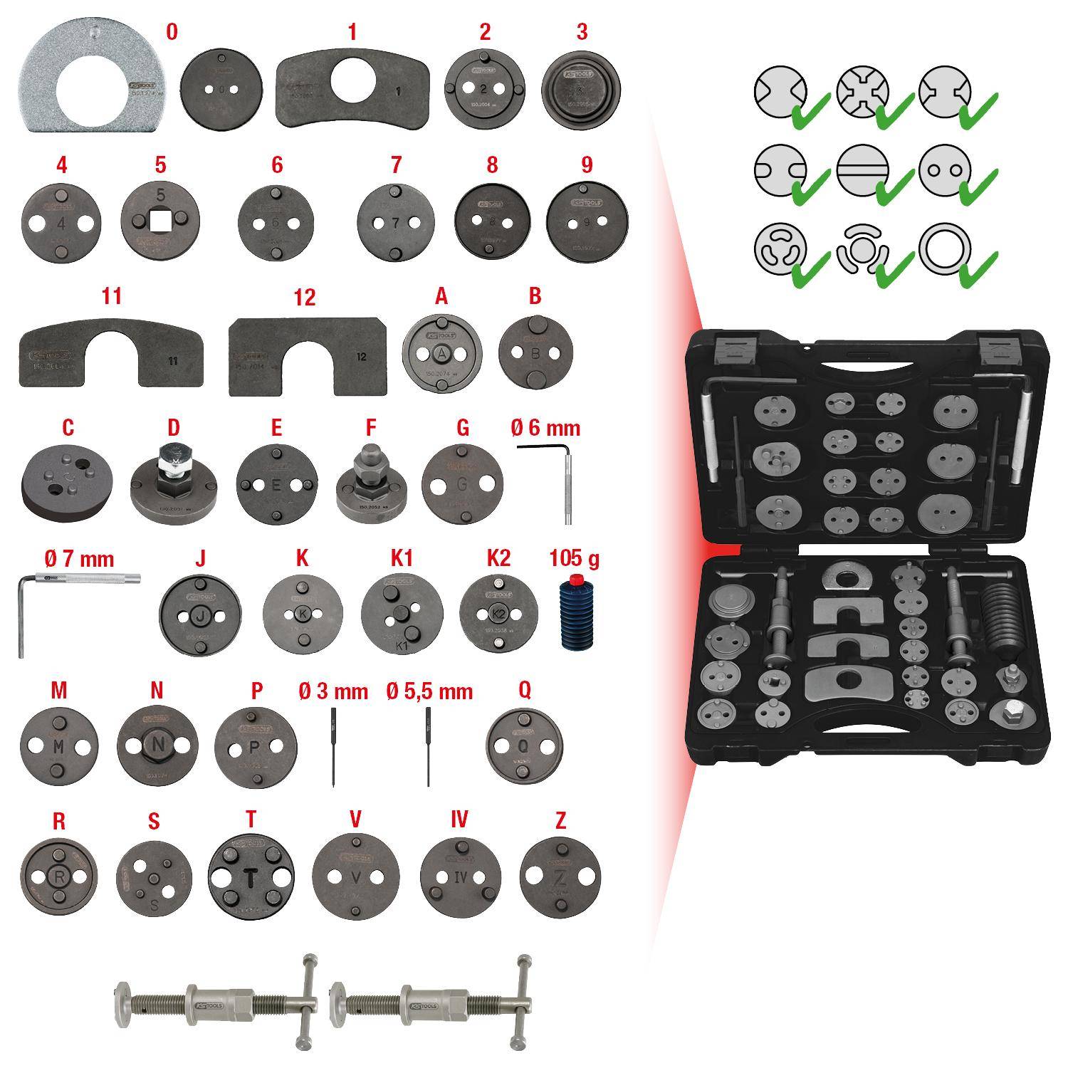 KS TOOLS Bremskolben-Rückstell-Werkzeug-Satz, 41-tlg