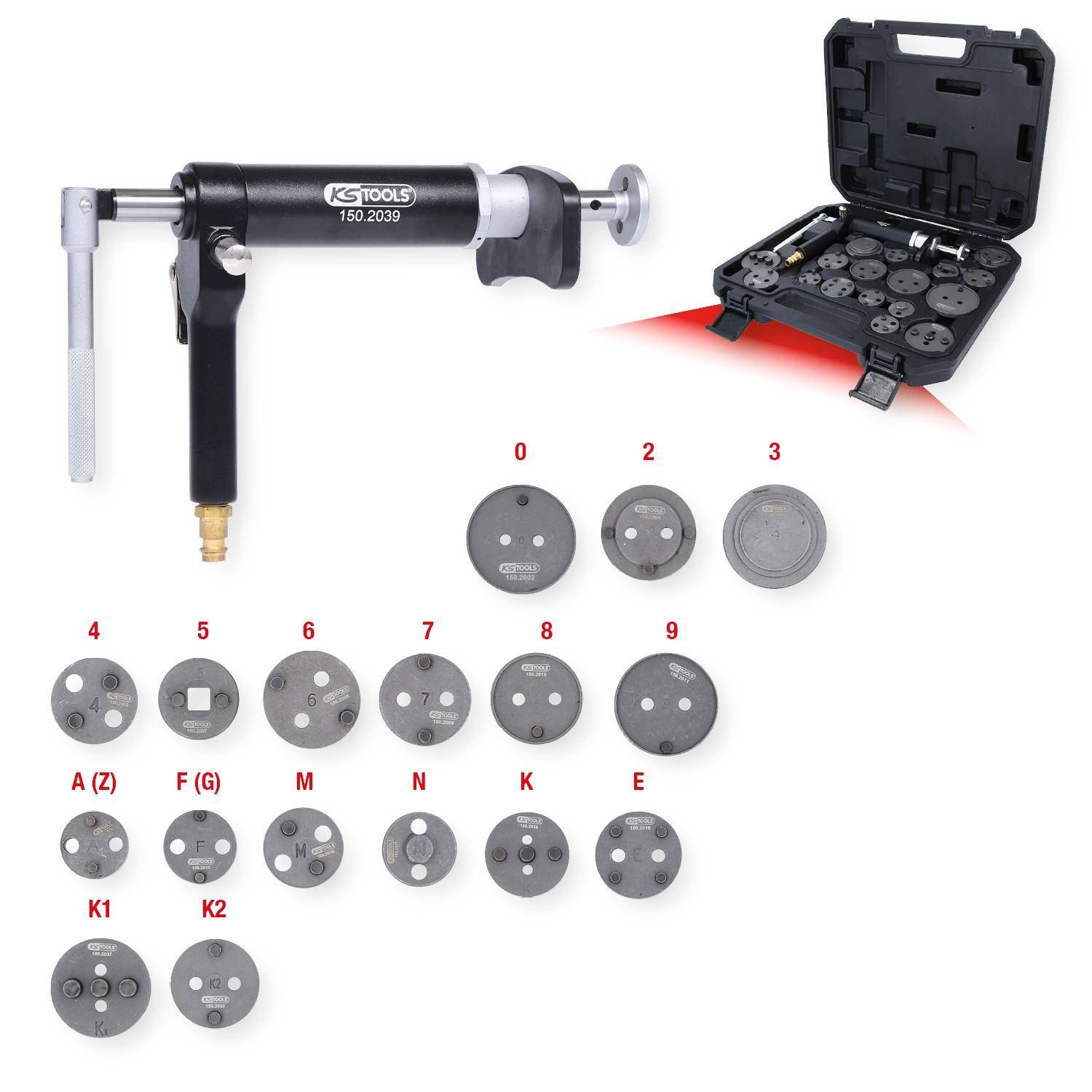 KS TOOLS Druckluftspindel-Bremskolbenwerkzeug-Satz, 18-tlg