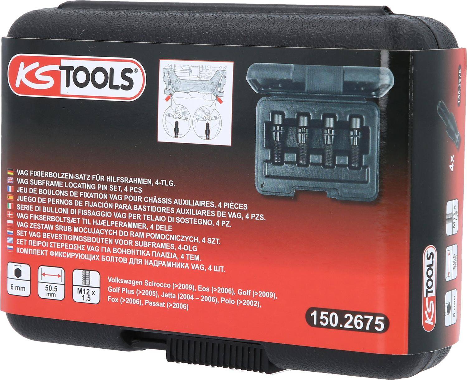 KS TOOLS VAG Fixierbolzen-Satz für Hilfsrahmen M12 x 1,5, 4-tlg