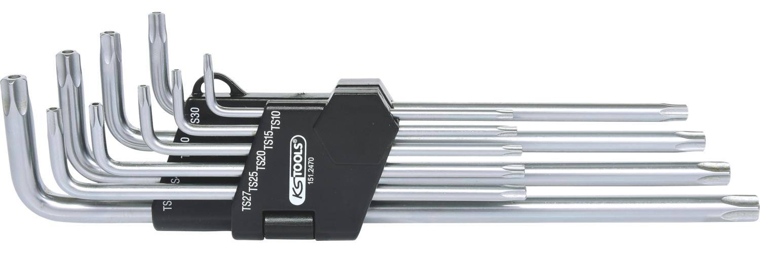 KS TOOLS Fünfstern-Winkelstiftschlüssel-Satz, Bohrung, lang, 9-tlg