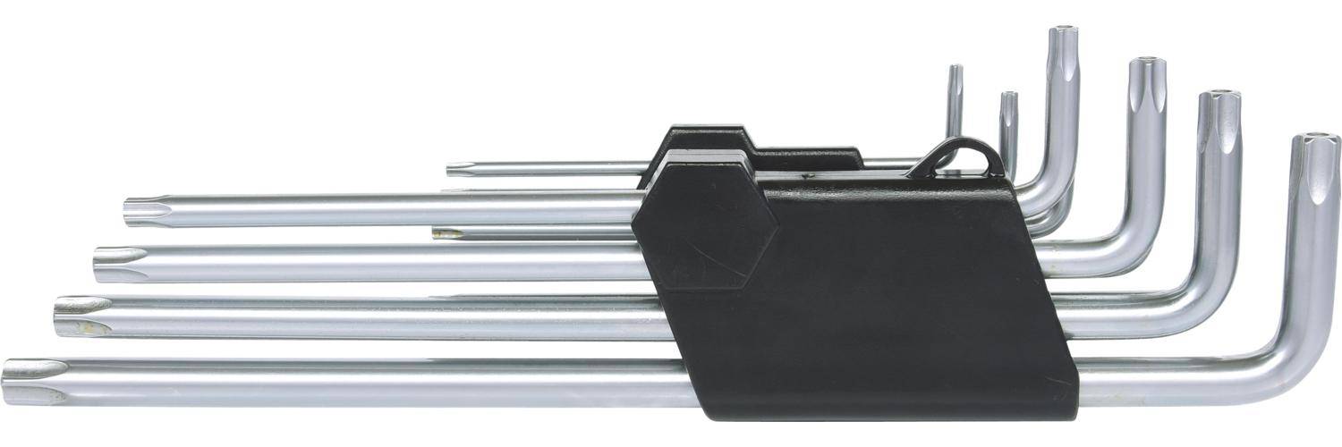 KS TOOLS Fünfstern-Winkelstiftschlüssel-Satz, Bohrung, lang, 9-tlg