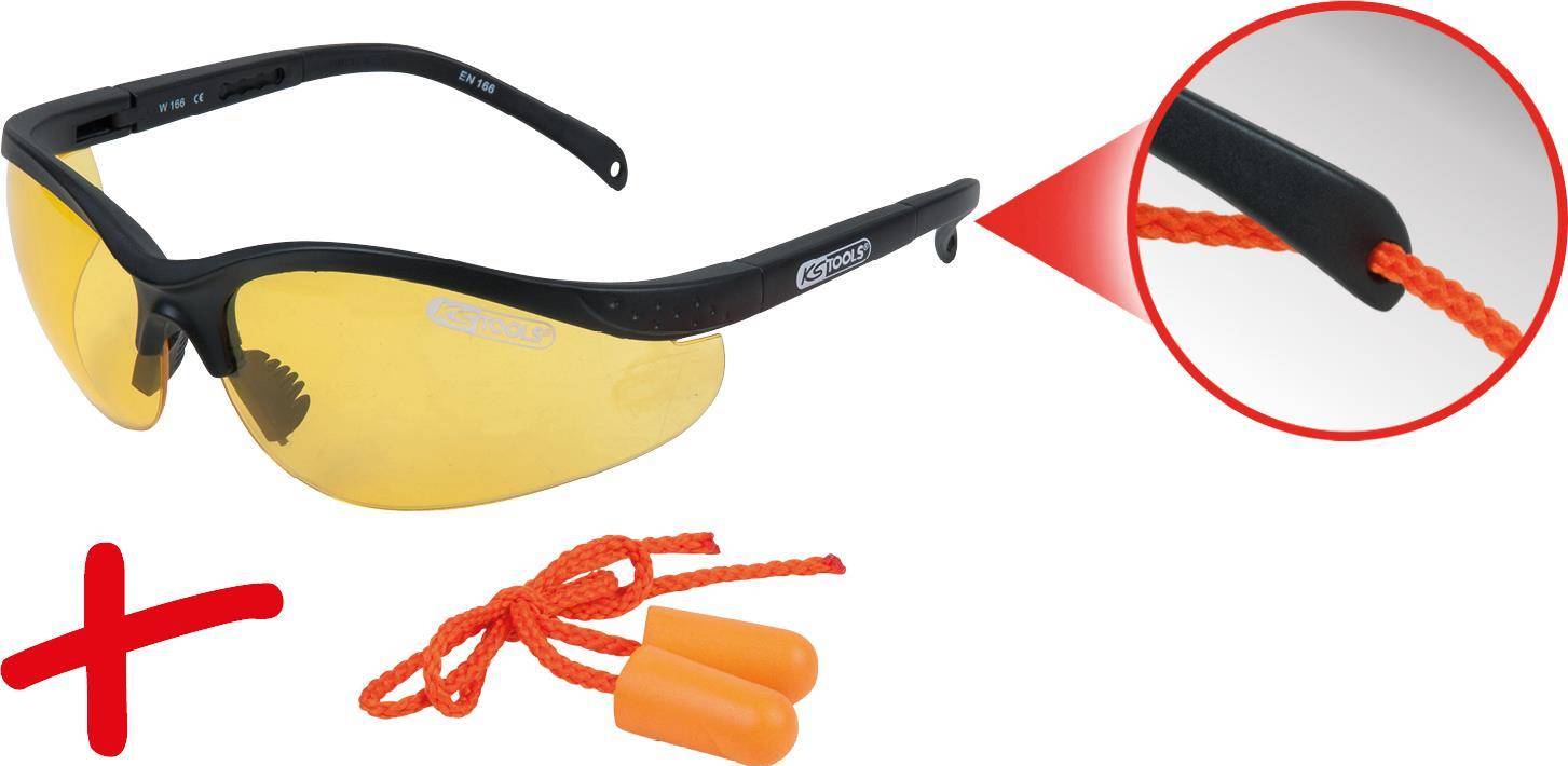 KS TOOLS Schutzbrille-gelb, mit Ohrstöpsel (310.0166)